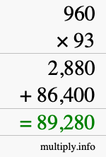 How to calculate 960 times 93 using long multiplication