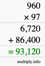 How to calculate 960 times 97 using long multiplication