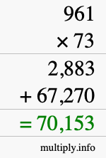 How to calculate 961 times 73 using long multiplication