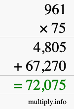 How to calculate 961 times 75 using long multiplication