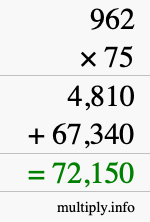 How to calculate 962 times 75 using long multiplication