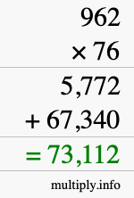 How to calculate 962 times 76 using long multiplication
