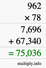 How to calculate 962 times 78 using long multiplication