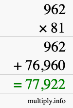 How to calculate 962 times 81 using long multiplication