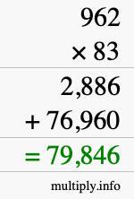 How to calculate 962 times 83 using long multiplication