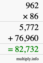 How to calculate 962 times 86 using long multiplication