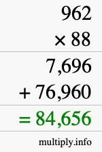 How to calculate 962 times 88 using long multiplication