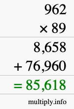 How to calculate 962 times 89 using long multiplication