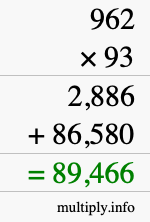 How to calculate 962 times 93 using long multiplication