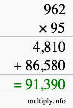 How to calculate 962 times 95 using long multiplication