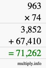 How to calculate 963 times 74 using long multiplication