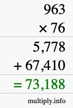 How to calculate 963 times 76 using long multiplication