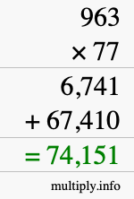 How to calculate 963 times 77 using long multiplication