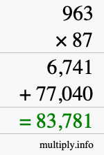 How to calculate 963 times 87 using long multiplication