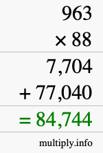 How to calculate 963 times 88 using long multiplication