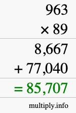 How to calculate 963 times 89 using long multiplication