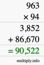 How to calculate 963 times 94 using long multiplication