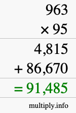 How to calculate 963 times 95 using long multiplication