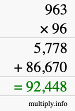 How to calculate 963 times 96 using long multiplication