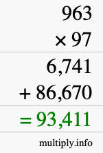 How to calculate 963 times 97 using long multiplication