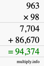 How to calculate 963 times 98 using long multiplication