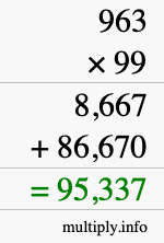 How to calculate 963 times 99 using long multiplication
