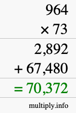 How to calculate 964 times 73 using long multiplication
