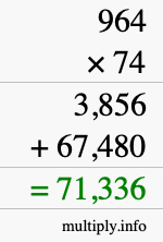 How to calculate 964 times 74 using long multiplication