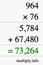How to calculate 964 times 76 using long multiplication