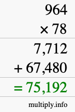 How to calculate 964 times 78 using long multiplication