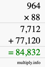 How to calculate 964 times 88 using long multiplication