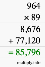 How to calculate 964 times 89 using long multiplication