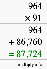 How to calculate 964 times 91 using long multiplication