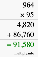How to calculate 964 times 95 using long multiplication
