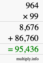 How to calculate 964 times 99 using long multiplication