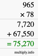 How to calculate 965 times 78 using long multiplication