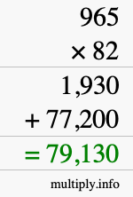How to calculate 965 times 82 using long multiplication