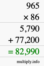 How to calculate 965 times 86 using long multiplication