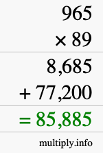 How to calculate 965 times 89 using long multiplication