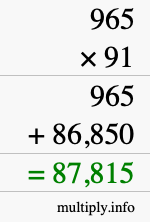 How to calculate 965 times 91 using long multiplication
