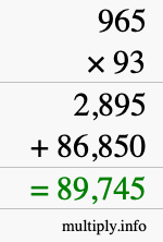 How to calculate 965 times 93 using long multiplication
