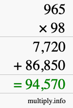 How to calculate 965 times 98 using long multiplication