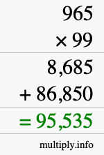 How to calculate 965 times 99 using long multiplication