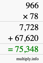 How to calculate 966 times 78 using long multiplication