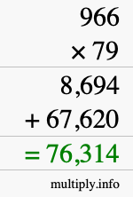 How to calculate 966 times 79 using long multiplication