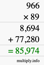 How to calculate 966 times 89 using long multiplication