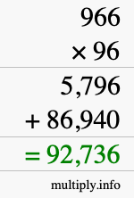 How to calculate 966 times 96 using long multiplication