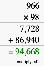 How to calculate 966 times 98 using long multiplication