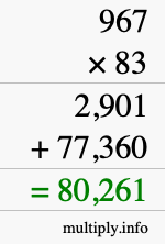 How to calculate 967 times 83 using long multiplication
