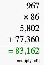 How to calculate 967 times 86 using long multiplication